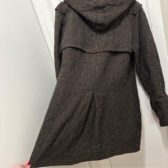 CLASS ROBERTO CAVALLI Womens Hooded Car Utility Coat Crinkled Wool Brown Gray 8 - Picture 8 of 15